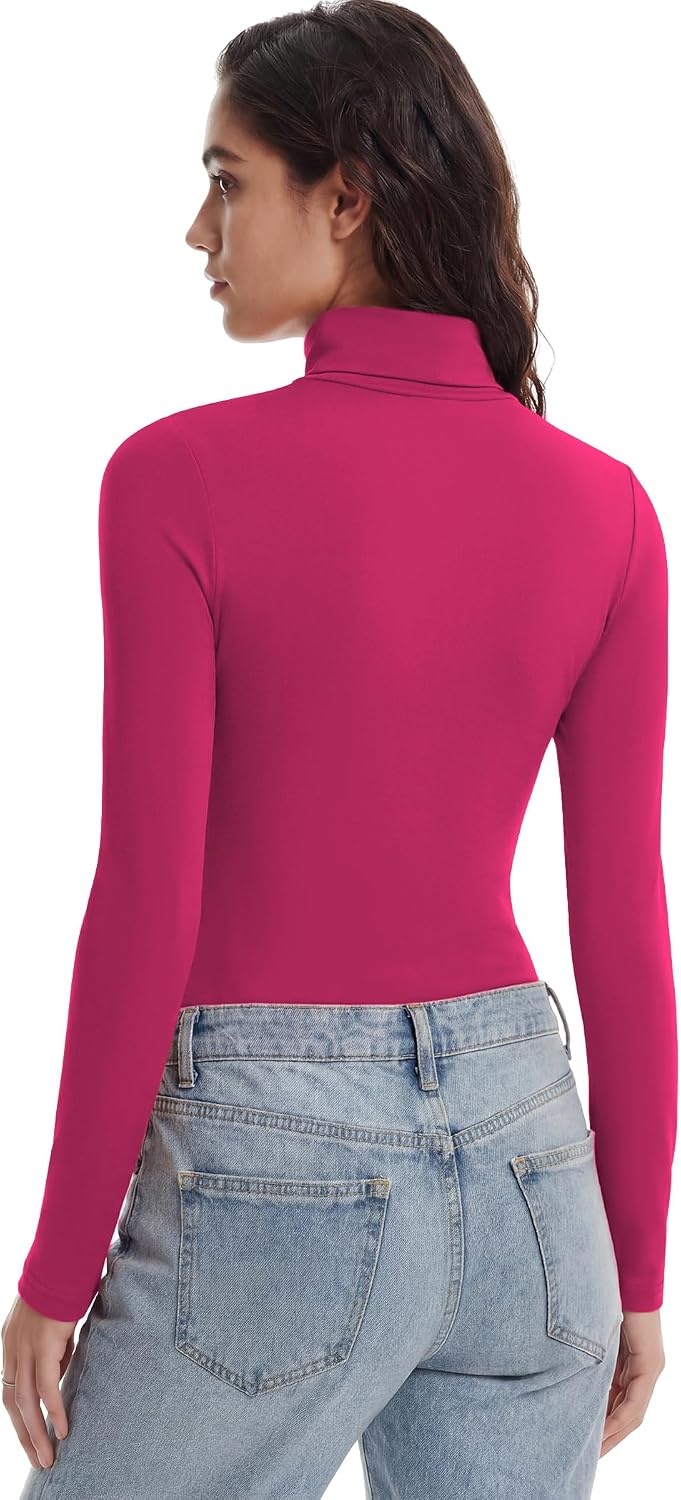 image:imageZeagoo Womens Turtleneck Long Sleeve Tops Lightweight Base Layer TShirtsHot Pink