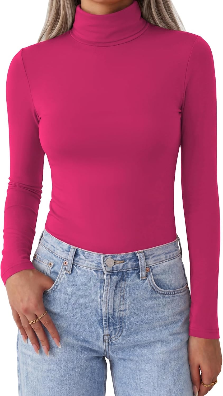 image:imageZeagoo Womens Turtleneck Long Sleeve Tops Lightweight Base Layer TShirtsHot Pink