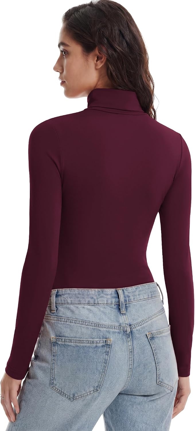 image:imageZeagoo Womens Turtleneck Long Sleeve Tops Lightweight Base Layer TShirtsWine Red