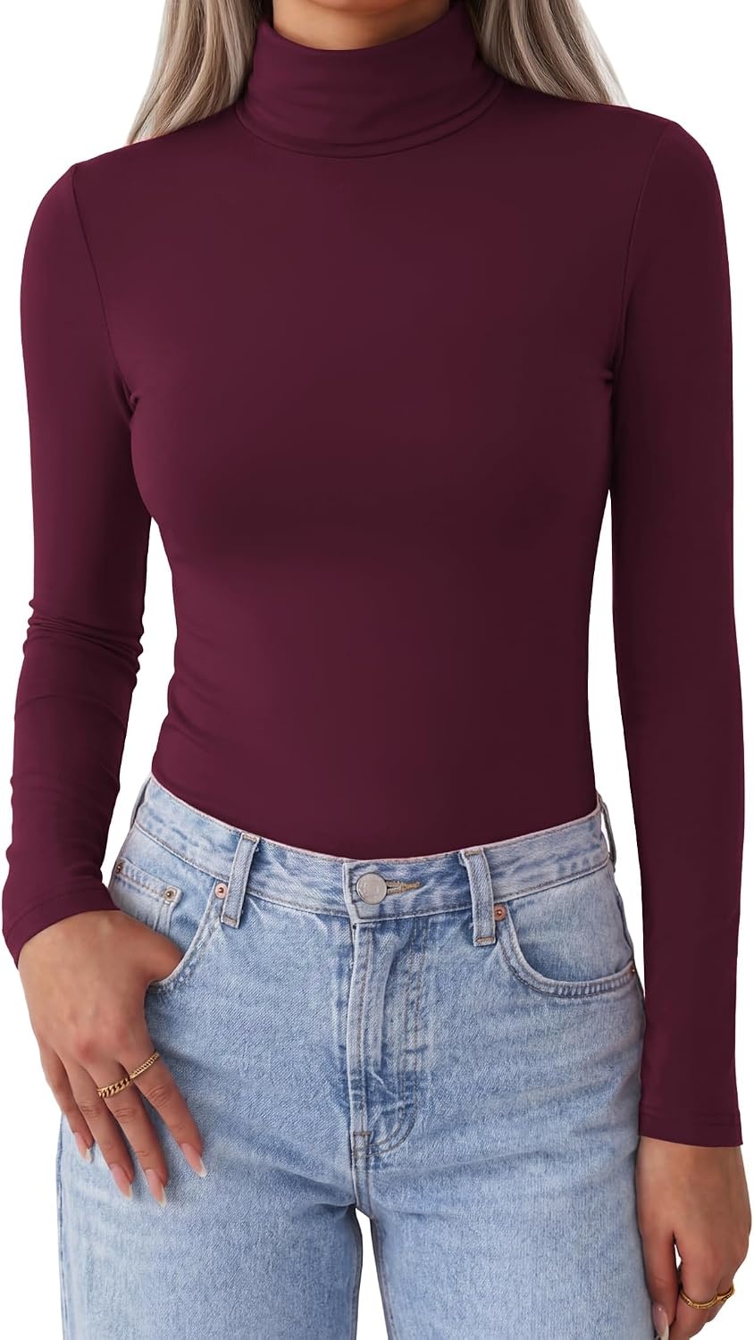 image:imageZeagoo Womens Turtleneck Long Sleeve Tops Lightweight Base Layer TShirtsWine Red