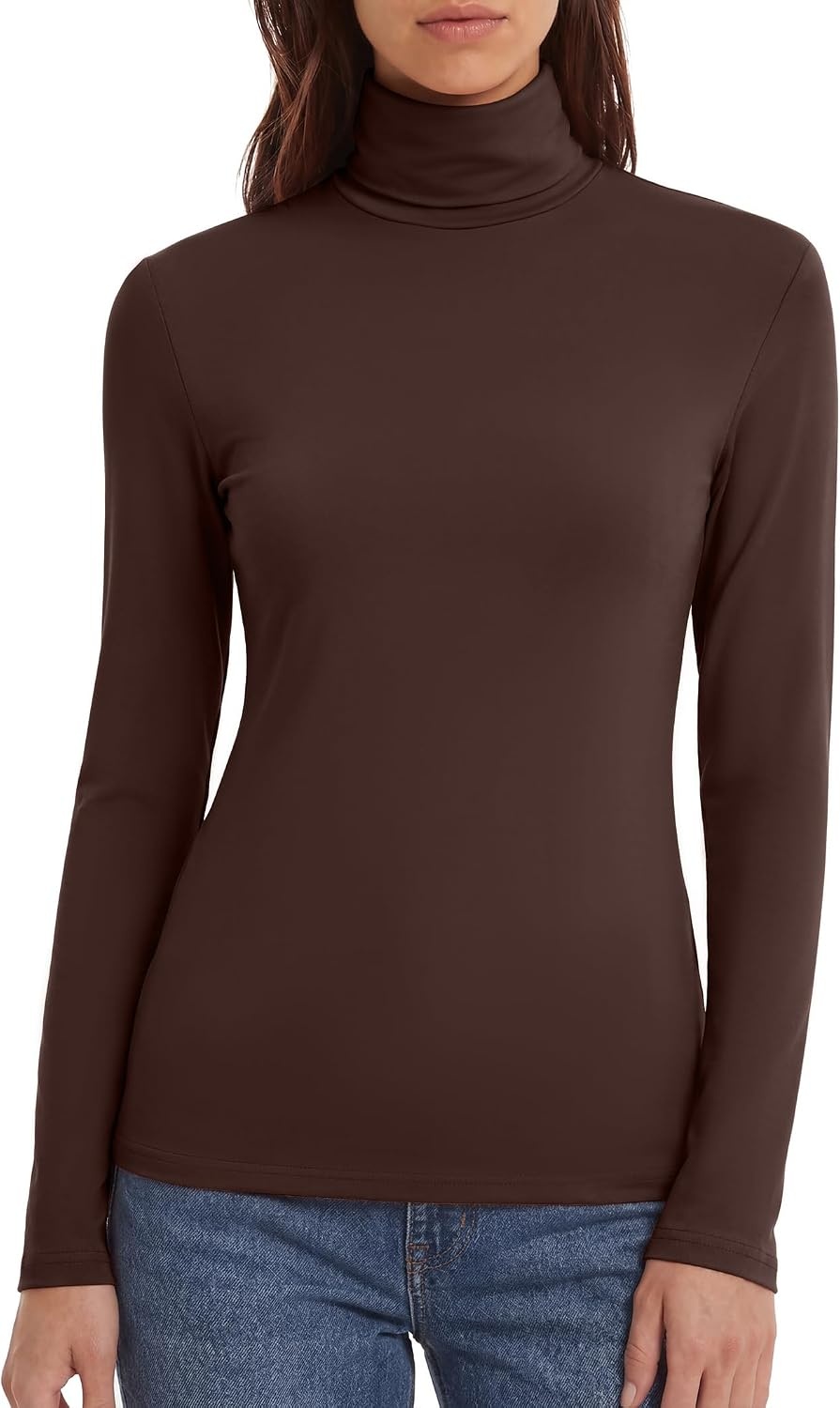 image:imageZeagoo Womens Turtleneck Long Sleeve Tops Lightweight Base Layer TShirtsZblackApricotBrown