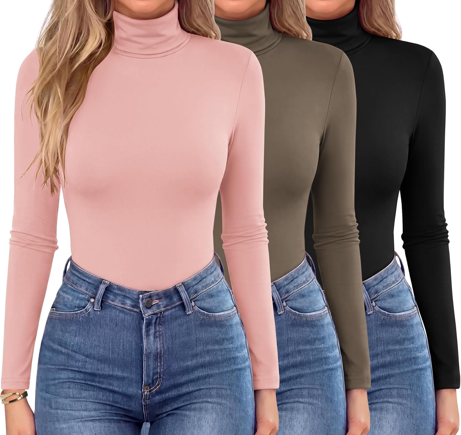 image:imageZeagoo Womens Turtleneck Long Sleeve Tops Lightweight Base Layer TShirtsZblackPinkTaupe