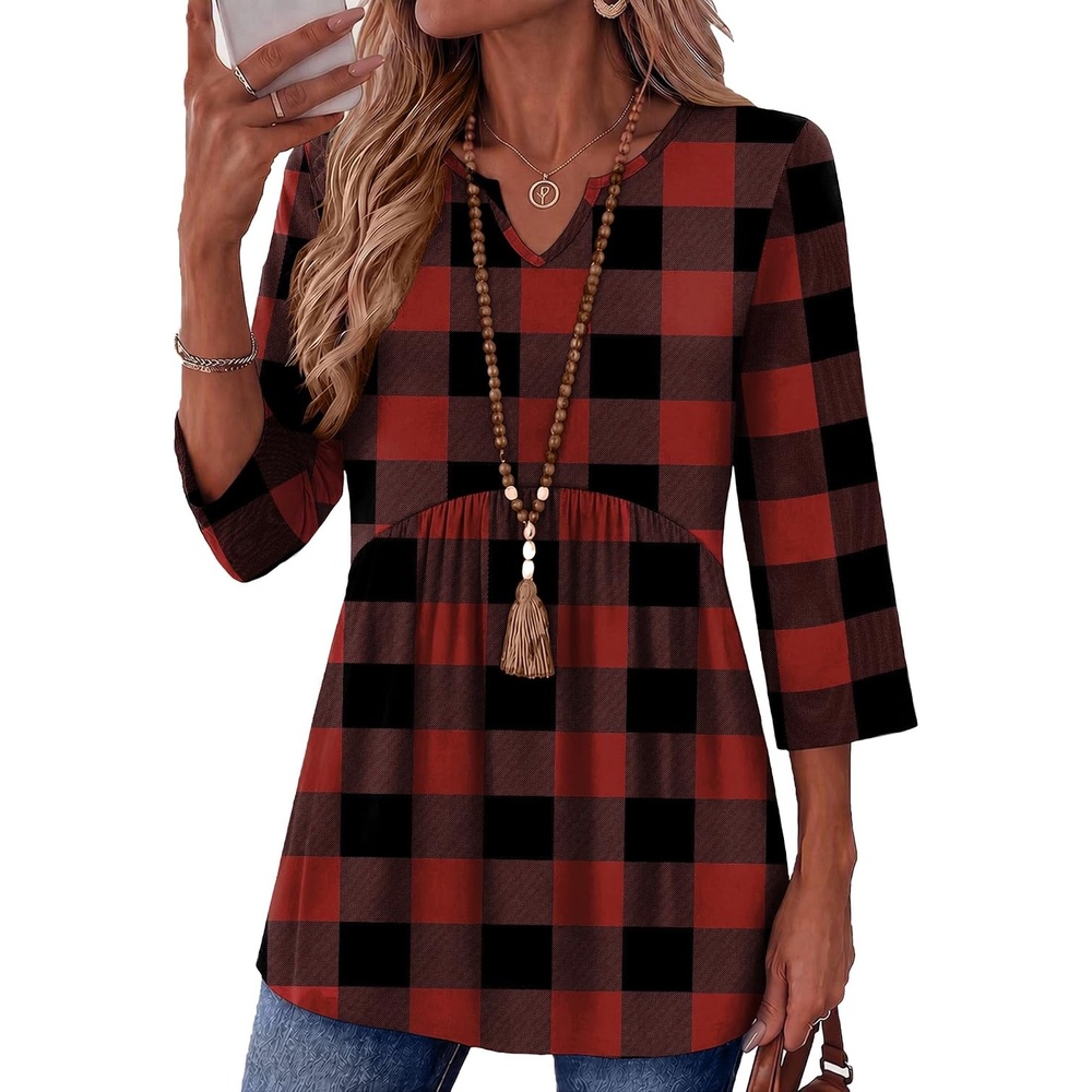image:imageZeagoo 34 Length Sleeve Womens Tops 2026 Blouses for Women Dressy Casual Fashion Clothing V Neck TShirts Summer OutfitsGz188