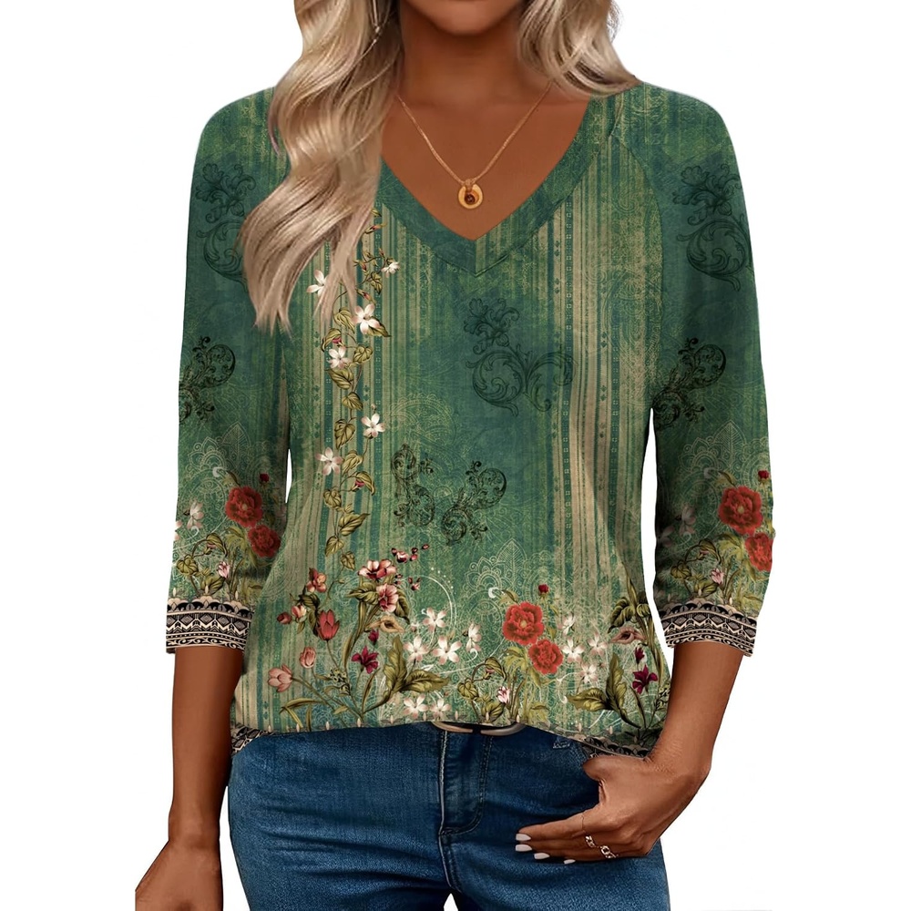 image:imageZeagoo 34 Length Sleeve Womens Tops Casual V Neck Shirts Soft Basic TeesMz839