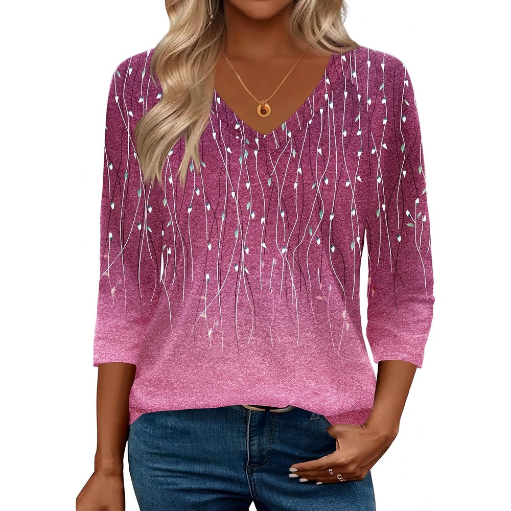 image:imageZeagoo 34 Length Sleeve Womens Tops Casual V Neck Shirts Soft Basic TeesPinkxh370