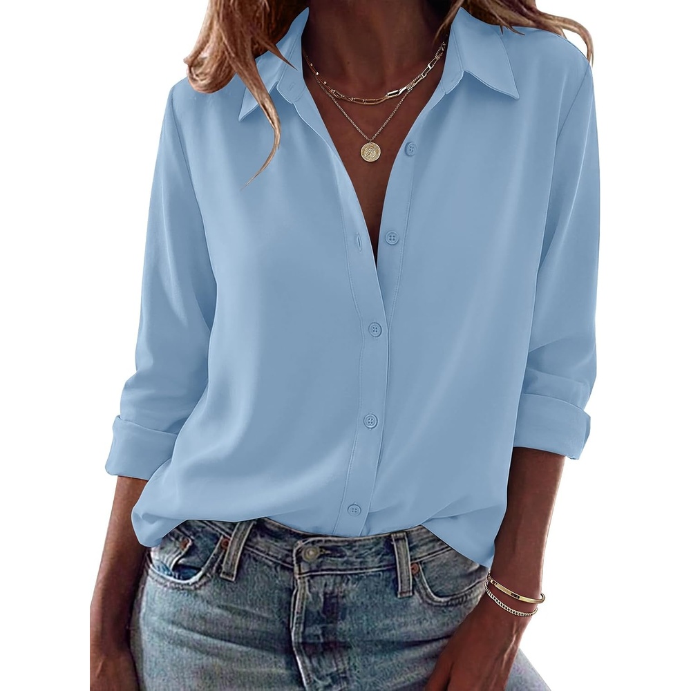 image:imageZeagoo Blouses for Women Dressy Casual Long Sleeve Button Down Shirts TopsLight Blue