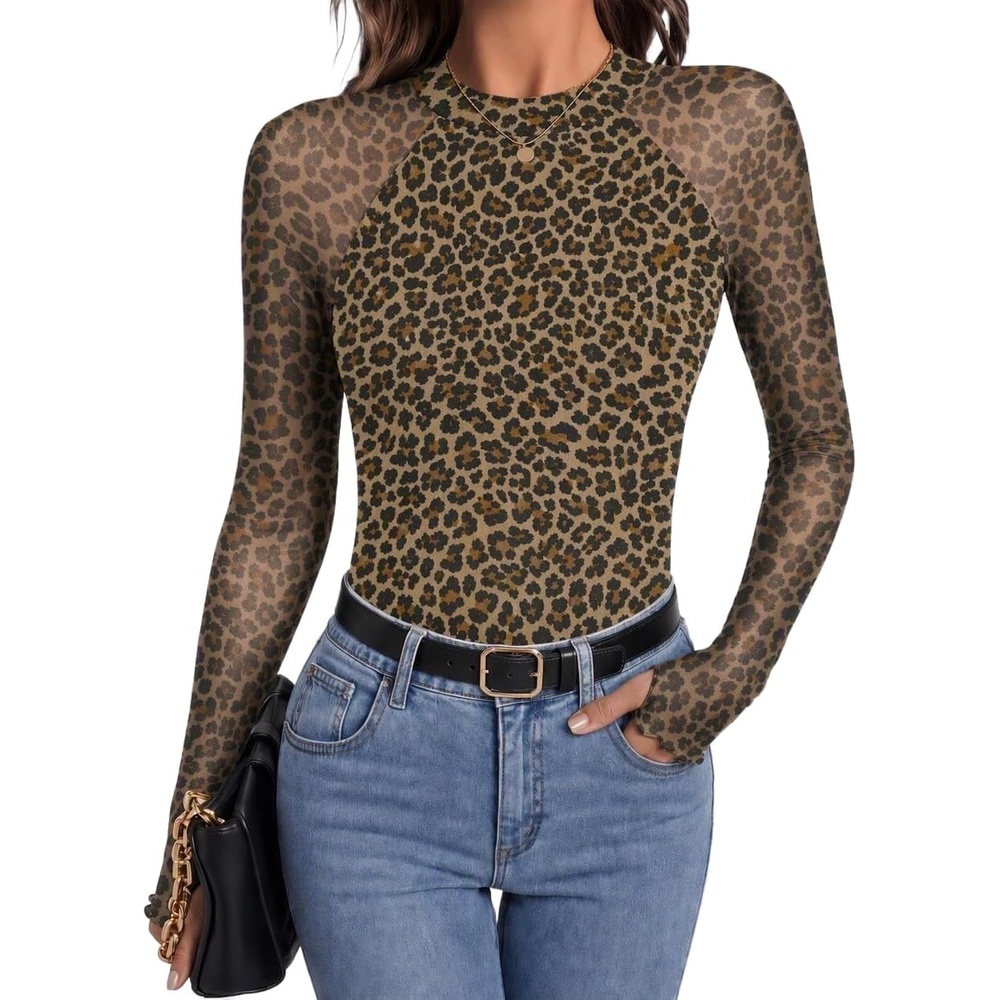 image:imageZeagoo Long Sleeve Shirts for Women Sheer Mesh Top Mock Neck Fitted BlousesAn127