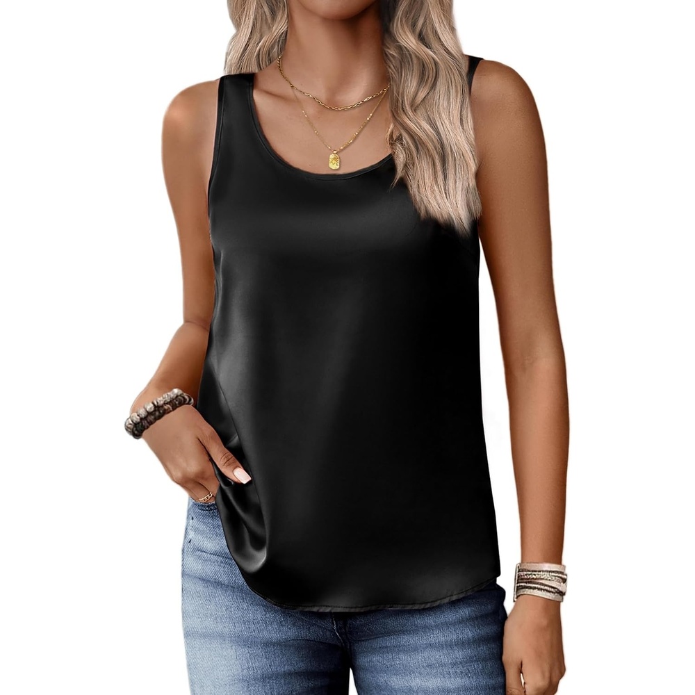 image:imageZeagoo Silk Satin Tank Tops for Women Scoop Neck Sleeveless Camisole TopsBlack
