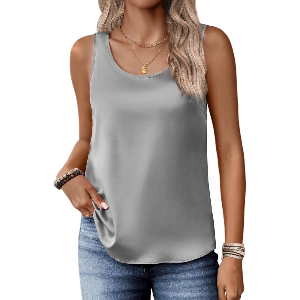 image:imageZeagoo Silk Satin Tank Tops for Women Scoop Neck Sleeveless Camisole TopsMisty Grey