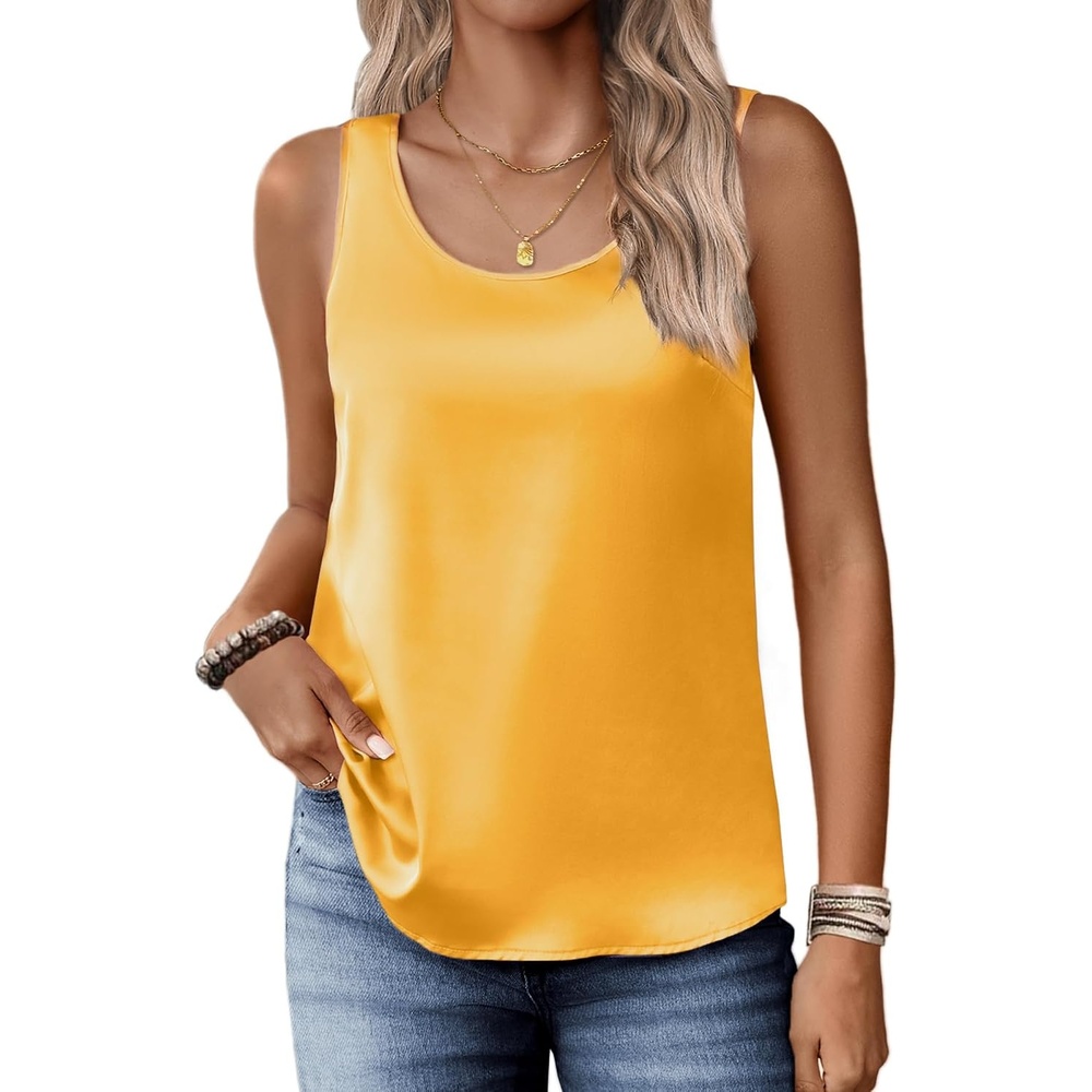 image:imageZeagoo Silk Satin Tank Tops for Women Scoop Neck Sleeveless Camisole TopsYellow