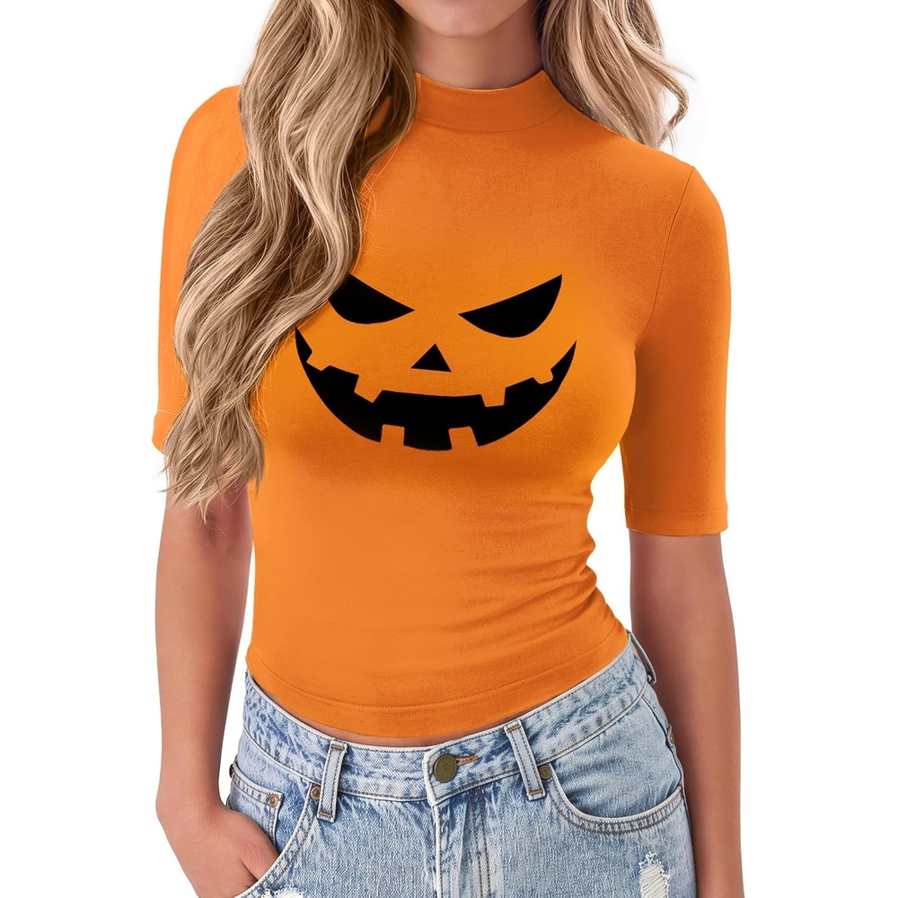 image:imageZeagoo Womens Tops Mock Neck Short Sleeve Slim Basic Summer Fall Basic TeeOrange Ws61