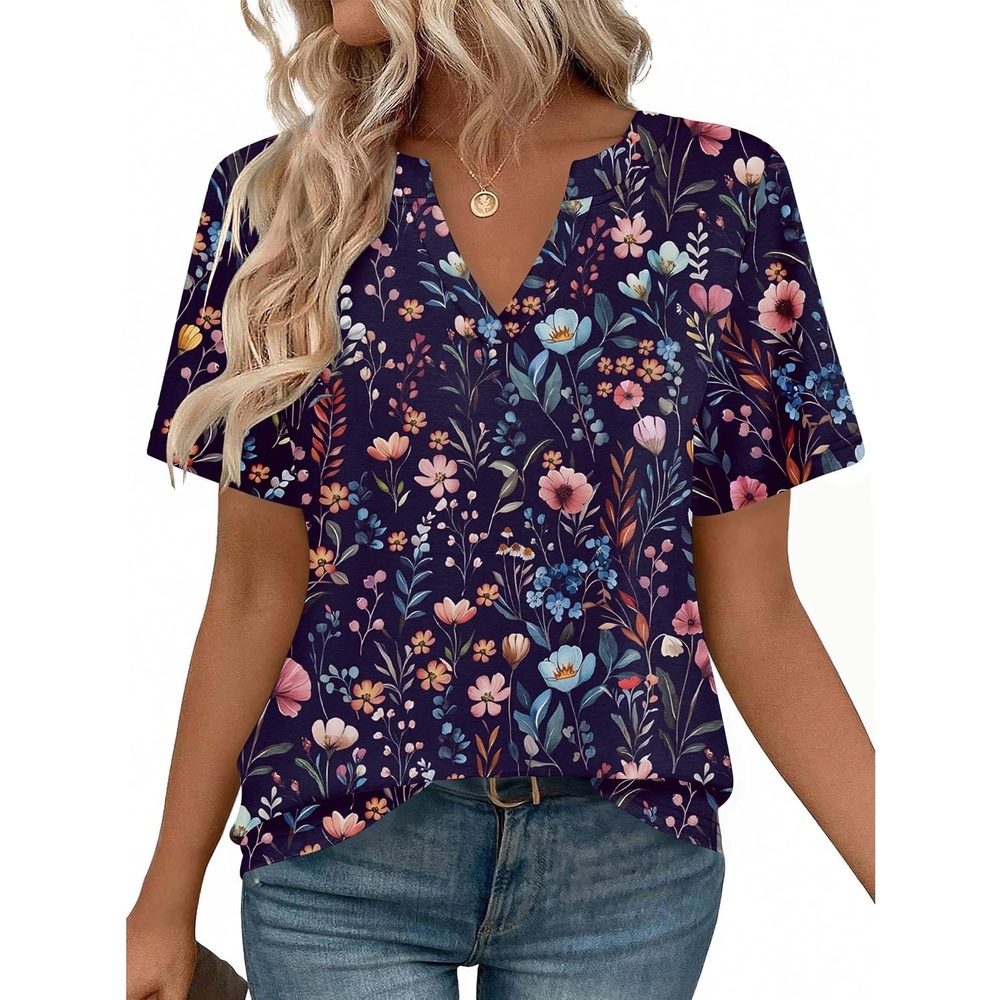 image:imageZeagoo Womens Tops Short Sleeve V Neck Tee Shirts Cute Dressy CasualBlue Flower Wf184
