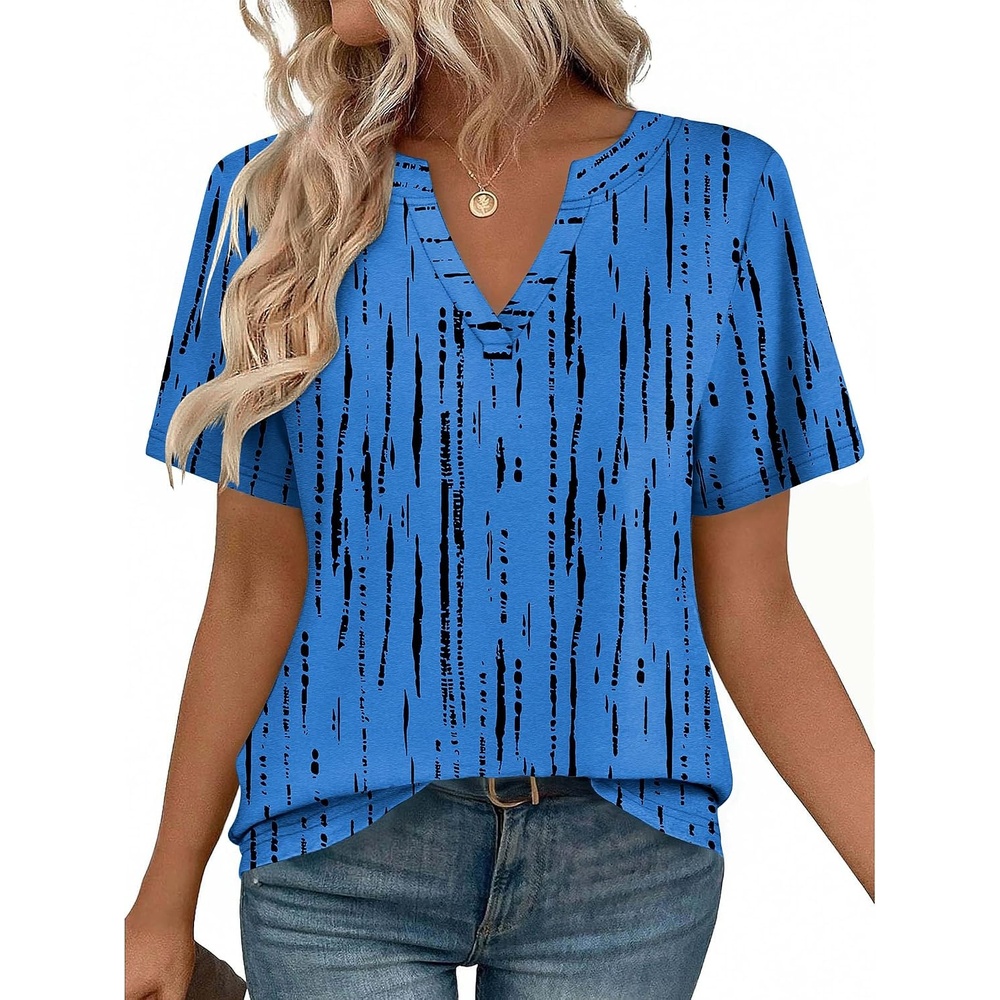 image:imageZeagoo Womens Tops Short Sleeve V Neck Tee Shirts Cute Dressy CasualBlue Stripes Zr459