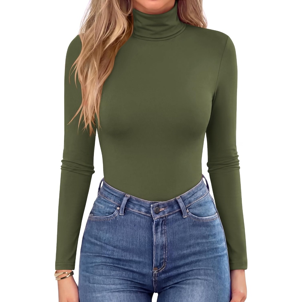 image:imageZeagoo Womens Turtleneck Long Sleeve Tops Lightweight Base Layer TShirtsArmy Green
