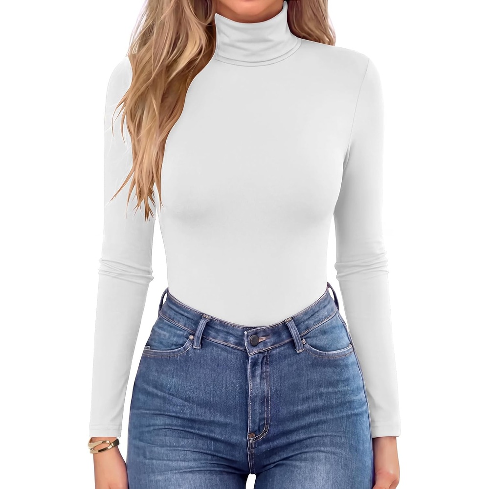 image:imageZeagoo Womens Turtleneck Long Sleeve Tops Lightweight Base Layer TShirtsAwhite