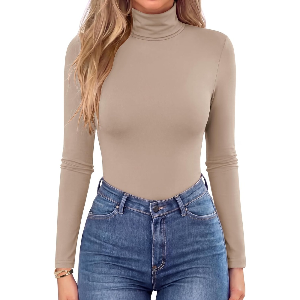 image:imageZeagoo Womens Turtleneck Long Sleeve Tops Lightweight Base Layer TShirtsBeige
