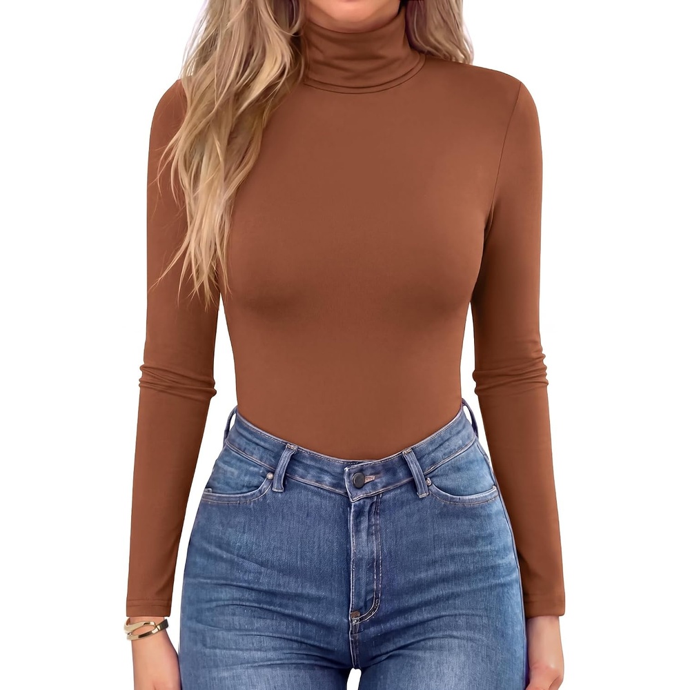 image:imageZeagoo Womens Turtleneck Long Sleeve Tops Lightweight Base Layer TShirtsCaramel