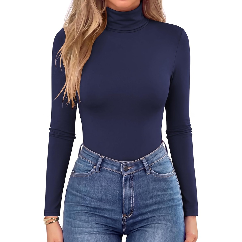 image:imageZeagoo Womens Turtleneck Long Sleeve Tops Lightweight Base Layer TShirtsDark Blue