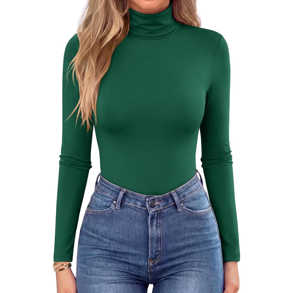 image:imageZeagoo Womens Turtleneck Long Sleeve Tops Lightweight Base Layer TShirtsGreen