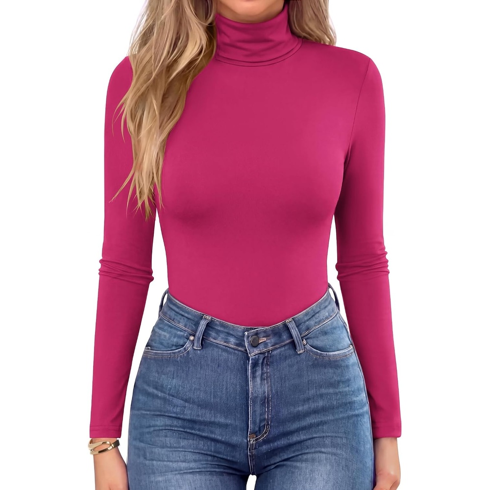 image:imageZeagoo Womens Turtleneck Long Sleeve Tops Lightweight Base Layer TShirtsHot Pink