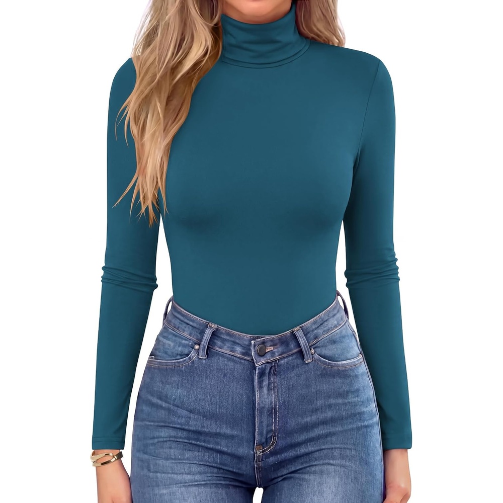 image:imageZeagoo Womens Turtleneck Long Sleeve Tops Lightweight Base Layer TShirtsPeacock Blue