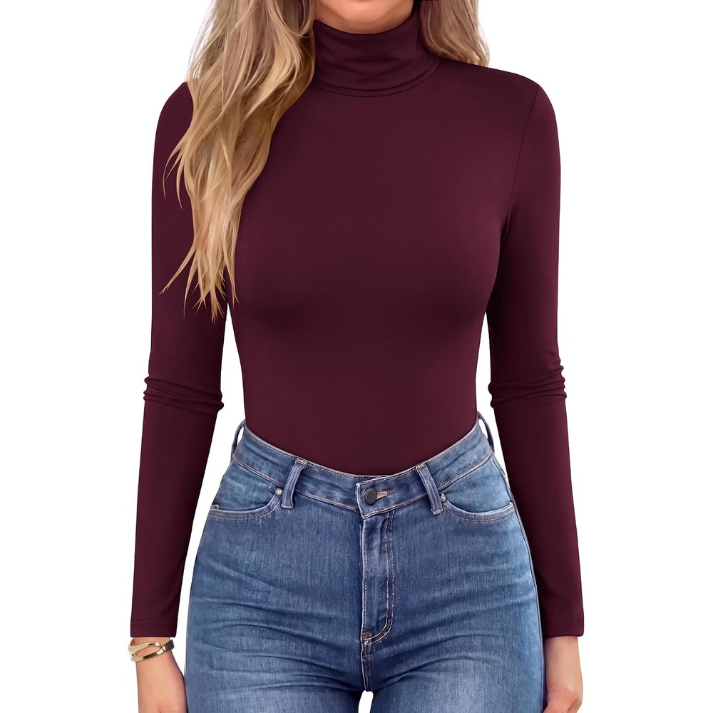 image:imageZeagoo Womens Turtleneck Long Sleeve Tops Lightweight Base Layer TShirtsWine Red