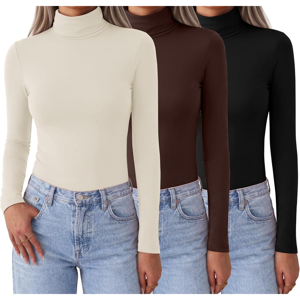 image:imageZeagoo Womens Turtleneck Long Sleeve Tops Lightweight Base Layer TShirtsZblackApricotBrown