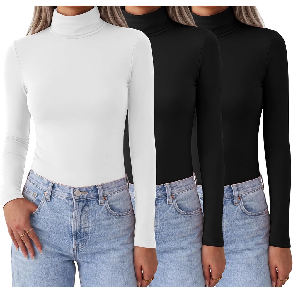 image:imageZeagoo Womens Turtleneck Long Sleeve Tops Lightweight Base Layer TShirtsZblackBlackWhite