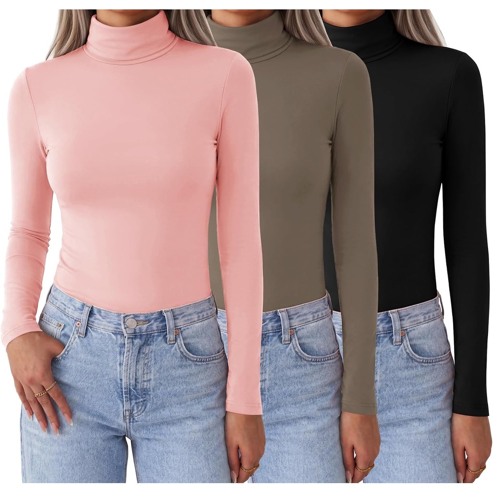 image:imageZeagoo Womens Turtleneck Long Sleeve Tops Lightweight Base Layer TShirtsZblackPinkTaupe