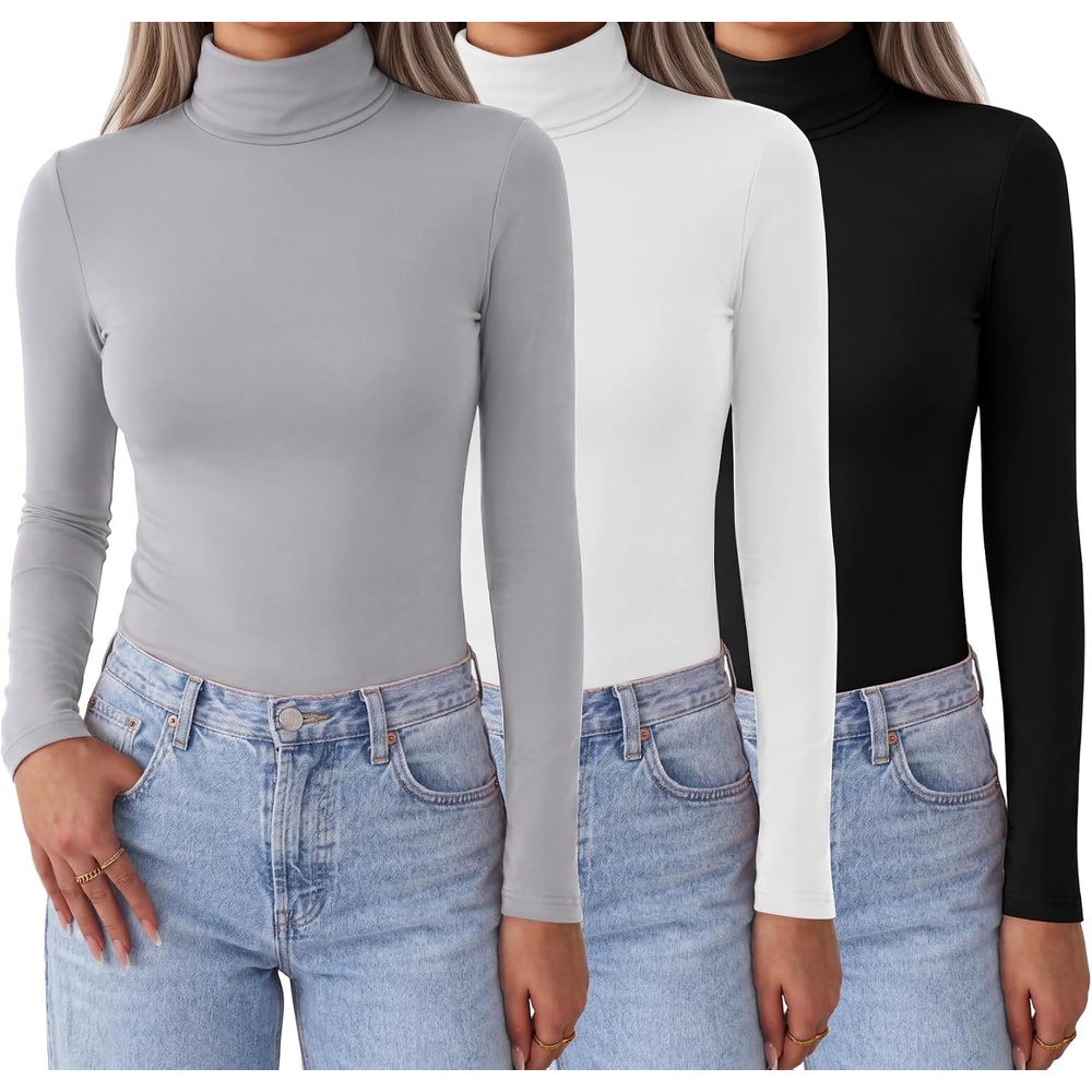 image:imageZeagoo Womens Turtleneck Long Sleeve Tops Lightweight Base Layer TShirtsZblackWhiteDray