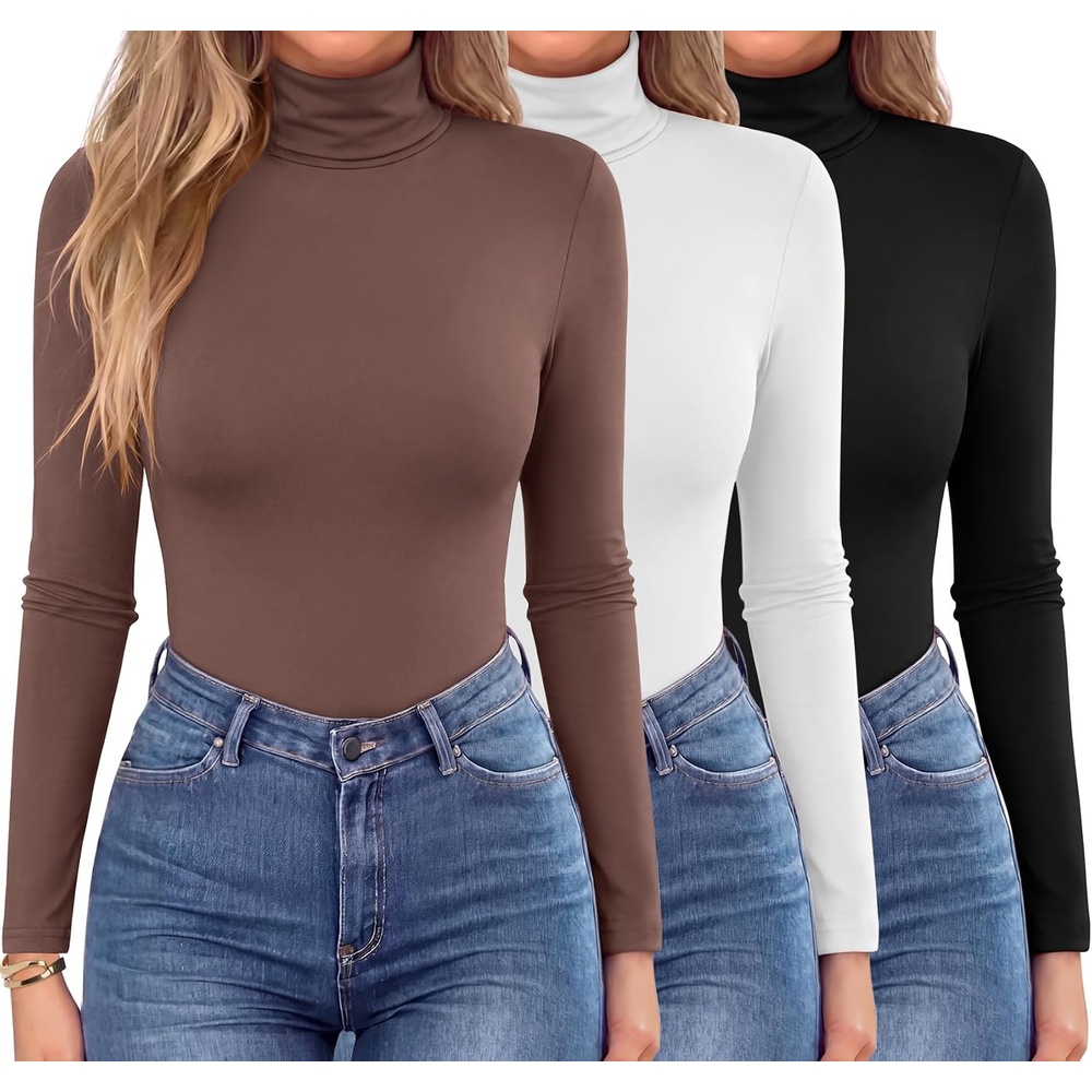 image:imageZeagoo Womens Turtleneck Long Sleeve Tops Lightweight Base Layer TShirtsZblackWhiteToffee