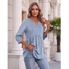 Zeagoo 3/4 Length Sleeve Womens Tops 2026 Blouses for Women Dressy Casual Fashion Clothing V Neck T-Shirts Summer Outfits(Blue White)