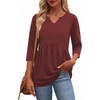 Zeagoo 3/4 Length Sleeve Womens Tops 2026 Blouses for Women Dressy Casual Fashion Clothing V Neck T-Shirts Summer Outfits(Wine Red)
