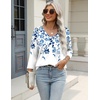 Zeagoo 3/4 Length Sleeve Womens Tops Casual V Neck Shirts Soft Basic Tees(Blue Leaves-wf41)