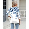 Zeagoo 3/4 Length Sleeve Womens Tops Casual V Neck Shirts Soft Basic Tees(Blue Leaves-wf41)