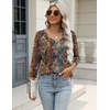 Zeagoo 3/4 Length Sleeve Womens Tops Casual V Neck Shirts Soft Basic Tees(Brown Bohemian)