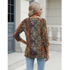 Zeagoo 3/4 Length Sleeve Womens Tops Casual V Neck Shirts Soft Basic Tees(Brown Bohemian)