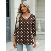 Zeagoo 3/4 Length Sleeve Womens Tops Casual V Neck Shirts Soft Basic Tees(Brown Polka Dot)