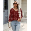 Zeagoo 3/4 Length Sleeve Womens Tops Casual V Neck Shirts Soft Basic Tees(Floral Red)