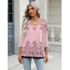 Zeagoo 3/4 Length Sleeve Womens Tops Casual V Neck Shirts Soft Basic Tees(Pink Floral)
