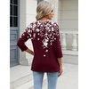 Zeagoo 3/4 Length Sleeve Womens Tops Casual V Neck Shirts Soft Basic Tees(Red Floral)