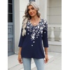 Zeagoo 3/4 Length Sleeve Womens Tops Casual V Neck Shirts Soft Basic Tees(White Flower_sf103)
