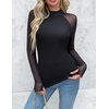 Zeagoo Long Sleeve Shirts for Women Sheer Mesh Top Mock Neck Fitted Blouses(Black)