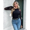 Zeagoo Long Sleeve Shirts for Women Sheer Mesh Top Mock Neck Fitted Blouses(Black)