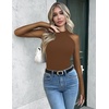 Zeagoo Long Sleeve Shirts for Women Sheer Mesh Top Mock Neck Fitted Blouses(Brown)