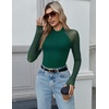 Zeagoo Long Sleeve Shirts for Women Sheer Mesh Top Mock Neck Fitted Blouses(Green)