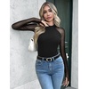 Zeagoo Long Sleeve Shirts for Women Sheer Mesh Top Mock Neck Fitted Blouses(Jh723)