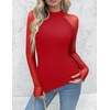 Zeagoo Long Sleeve Shirts for Women Sheer Mesh Top Mock Neck Fitted Blouses(Pure Red)