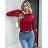 Zeagoo Long Sleeve Shirts for Women Sheer Mesh Top Mock Neck Fitted Blouses(Red)