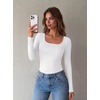 Zeagoo Long Sleeve Shirts for Women Square Neck Slim Fit Top Fall Basic Tee(1-white)